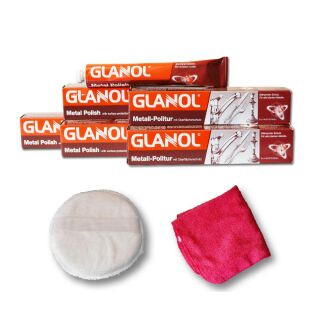 GLANOL® Metallpolitur 5x 100g mit Tuch & Pad